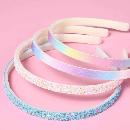 WLLHYF Pack of 4 Glitter Headbands, Colourful Hair Accessories, Plastic, Glittering, Cute, Non-Slip, Thick, Glittery, Confetti, Rainbow Hair Bands with Teeth for Little Girls (2 Gradient 2 Stars)