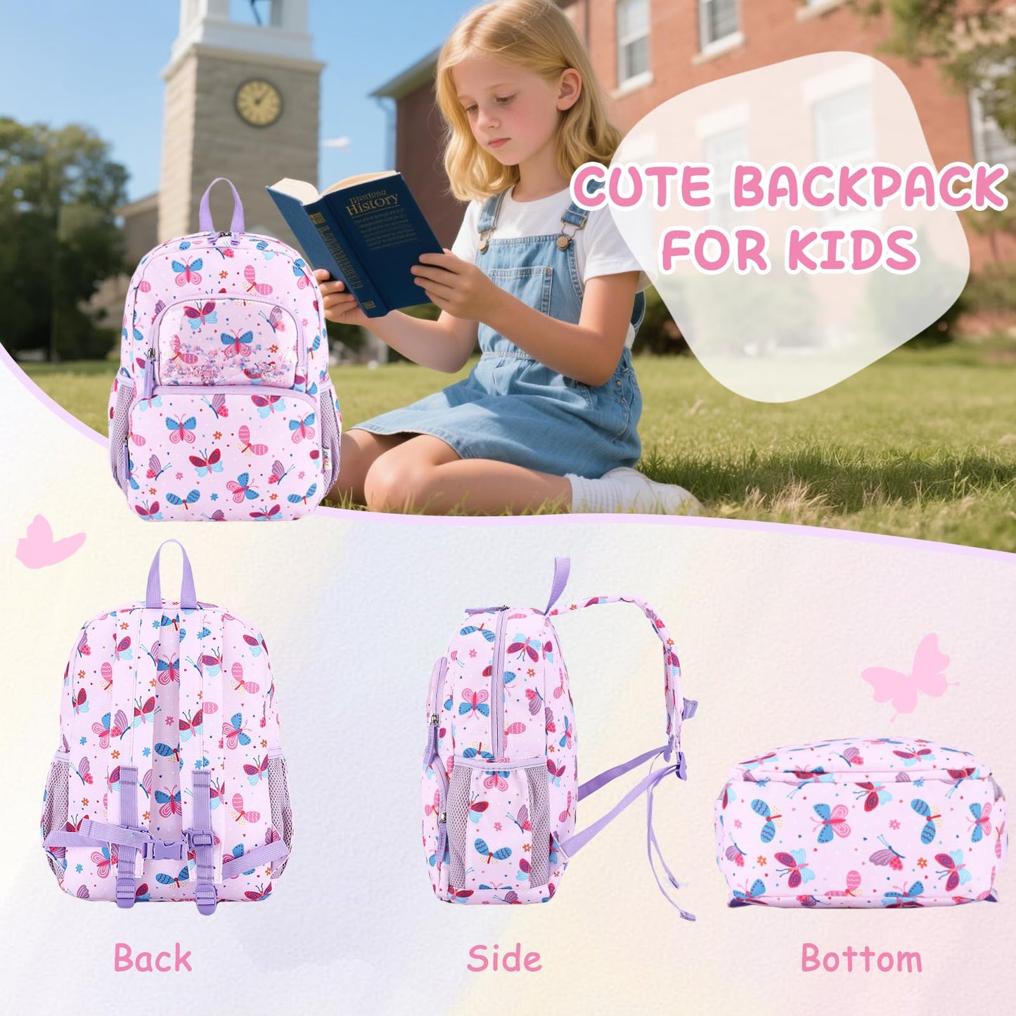 Kinderrucksack für Mädchen 5–8 Jahre, 12L Leichter & Wasserabweisender mit Brustgurt, Perfekt für Vorschule & Grundschule，Regenbogen