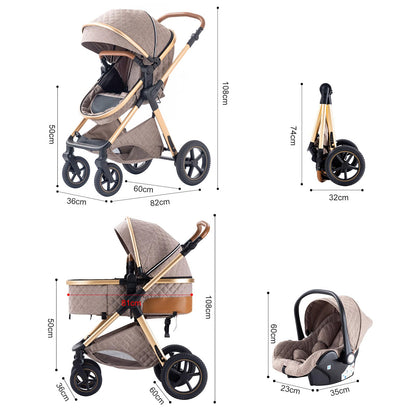 BEBBY 3-in-1 Kinderwagen KombiKinderwagen-Set 2-in-1 Buggy faltbar Luxus Hochlandschaft Neugeborenes Tragbarer Kinderwagen Zusammenklappbarer Kinderwagen Kinderwagen Travel System (D2-DEEPGREY)