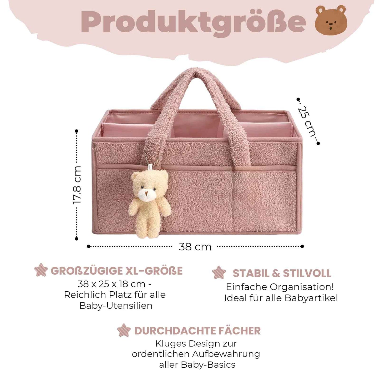 Changing Bag Organiser, Changing Table Organiser, Portable Changing Basket with Removable Compartments, Plush Changing Organiser with Handles, Baby Storage Basket for Changing and Baby Things