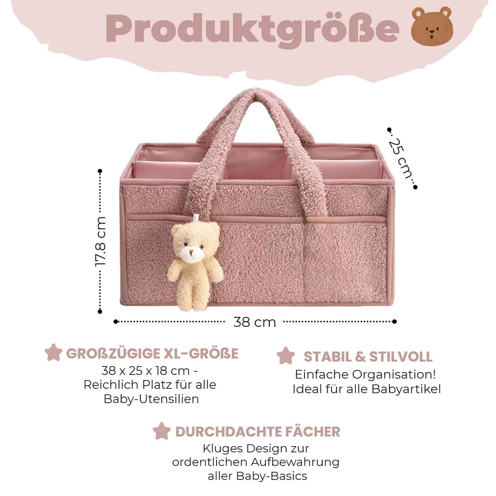 Changing Bag Organiser, Changing Table Organiser, Portable Changing Basket with Removable Compartments, Plush Changing Organiser with Handles, Baby Storage Basket for Changing and Baby Things