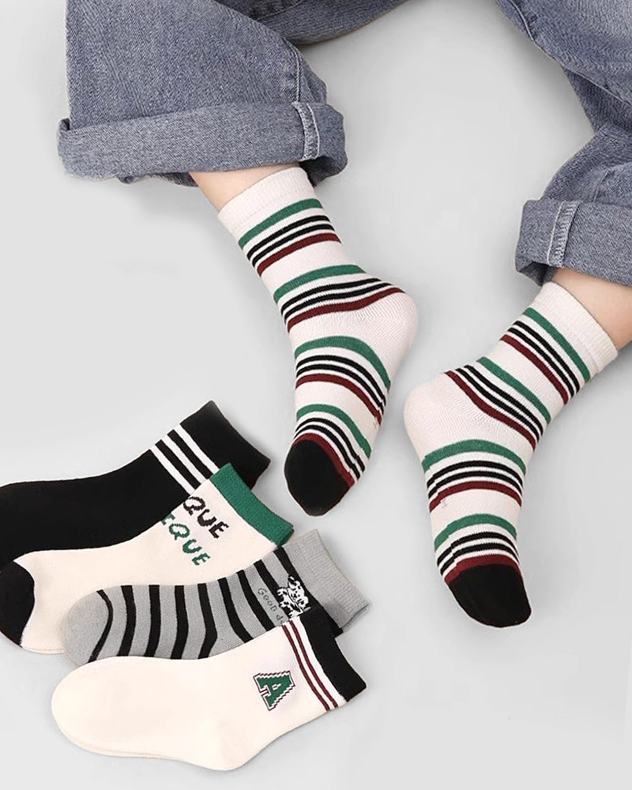 Kyopp 10 Paar Socken Kinder Mädchen und Jungen Klassisch Socken Lustig Cotton Socken Crew Socks Winter/Sommer