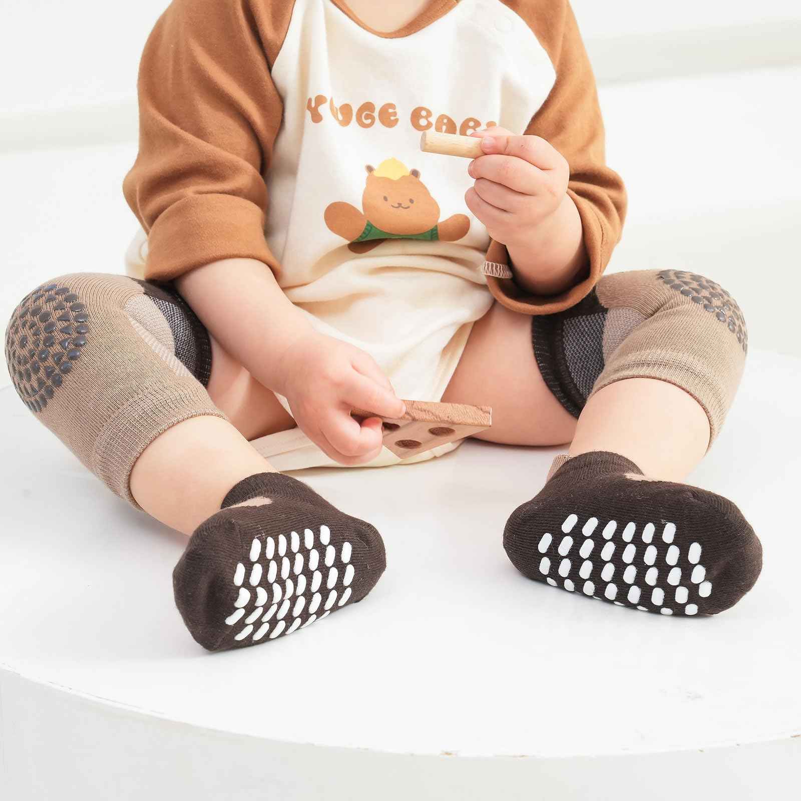 3 Paar Baby Knieschoner und 3 Paar Baby Socken Baby Krabbeln set, Anti Rutsch mit Gummipunkte Krabbelschoner Stulpen Knieschützer für Kleinkinder 0-12 Monate