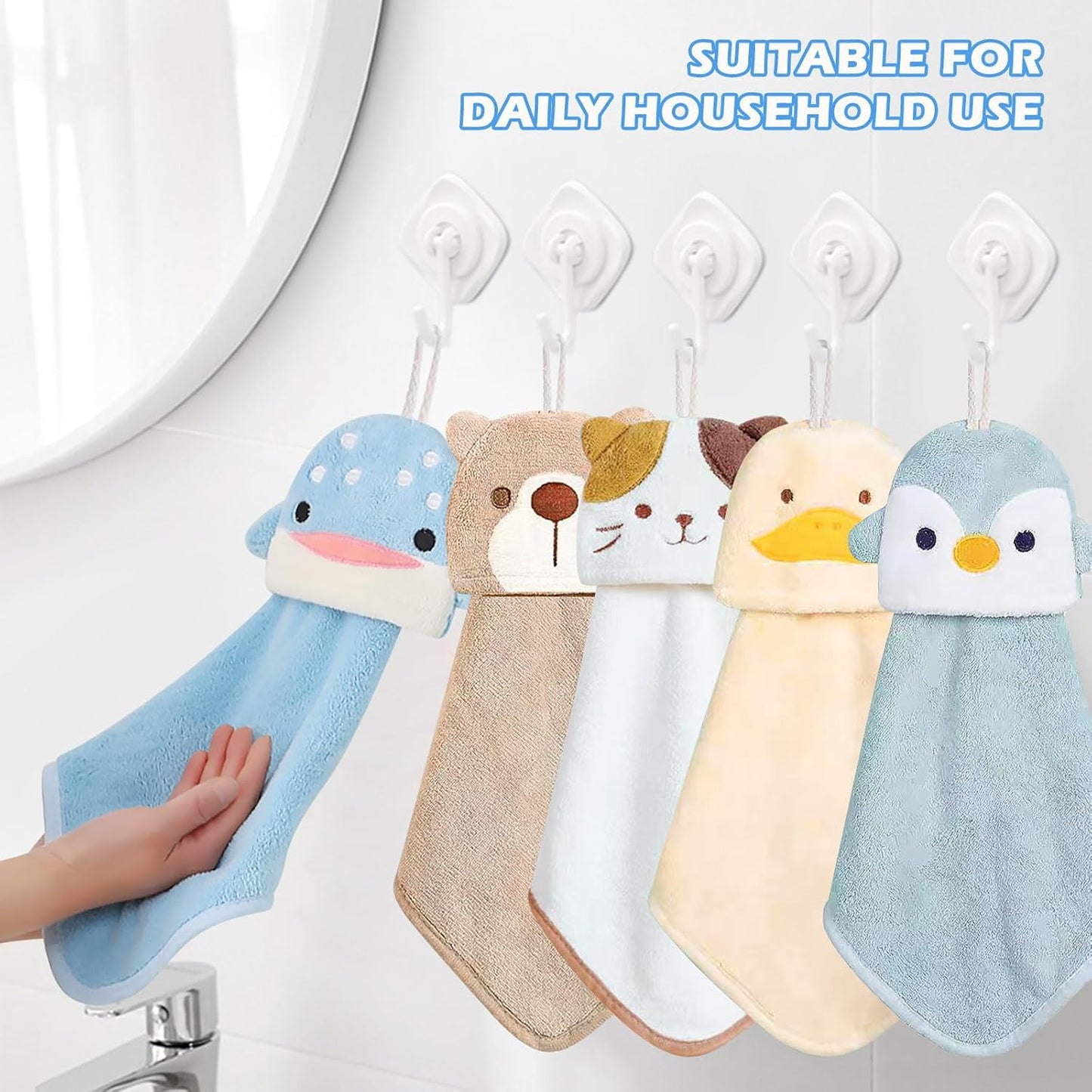 Vegena 5 Stück Kinder Handtücher Set, Waschlappen Kinder Korallenvlies Kinderhandtuch Kleine Waschlappen Baby Handtücher Süße Tiere Handtuch Kinder Personalisiert Hand Towel Kinderwaschlappen