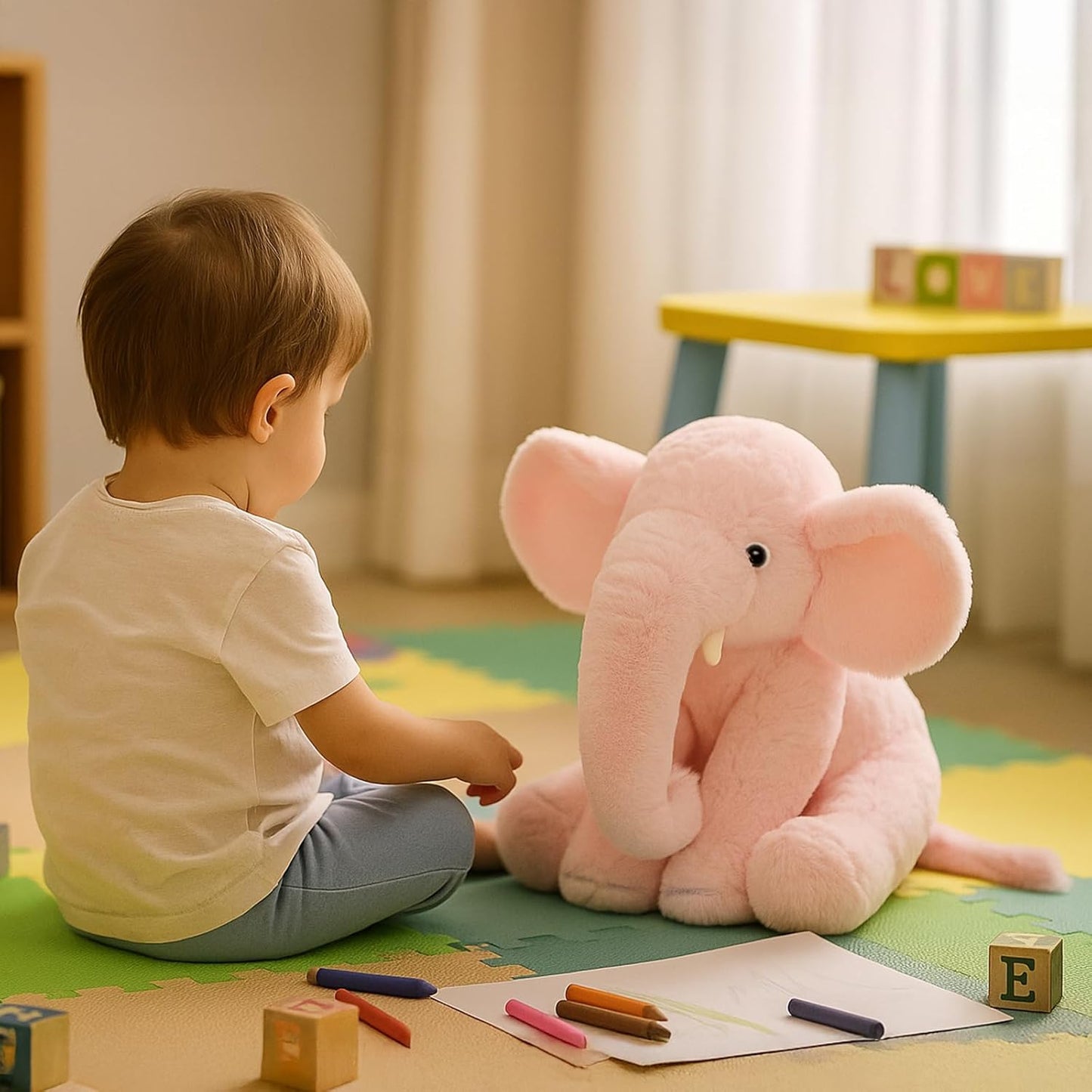 Plüsch Elefant 33 cm – Weiches rosa Kuscheltier mit großen Ohren & Langer Nase – Niedliches Stofftier für Kinder & Deko | Für Jungen, Mädchen, Kinder, Babyparty, Schlafzimmer, Weihnachten, Geburtstagsgeschenke