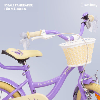 sun baby Mädchenfahrrad Flower Bike Radgröße zur Auswahl, mit Abnehmbarer Schubstange, Kinderfahrrad für Mädchen von 2 bis 6 Jahre