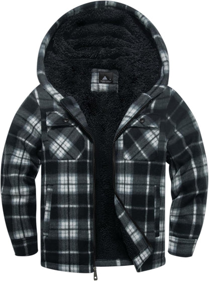 zitysport Shirt Jacket Boys Thick Hoodie Checked Jacket Children with Zip Warm Flannel Jacket Boys Sweat Jacket Outdoor Fleece Jacket Winter Jackets for Boys with Chest Pocket