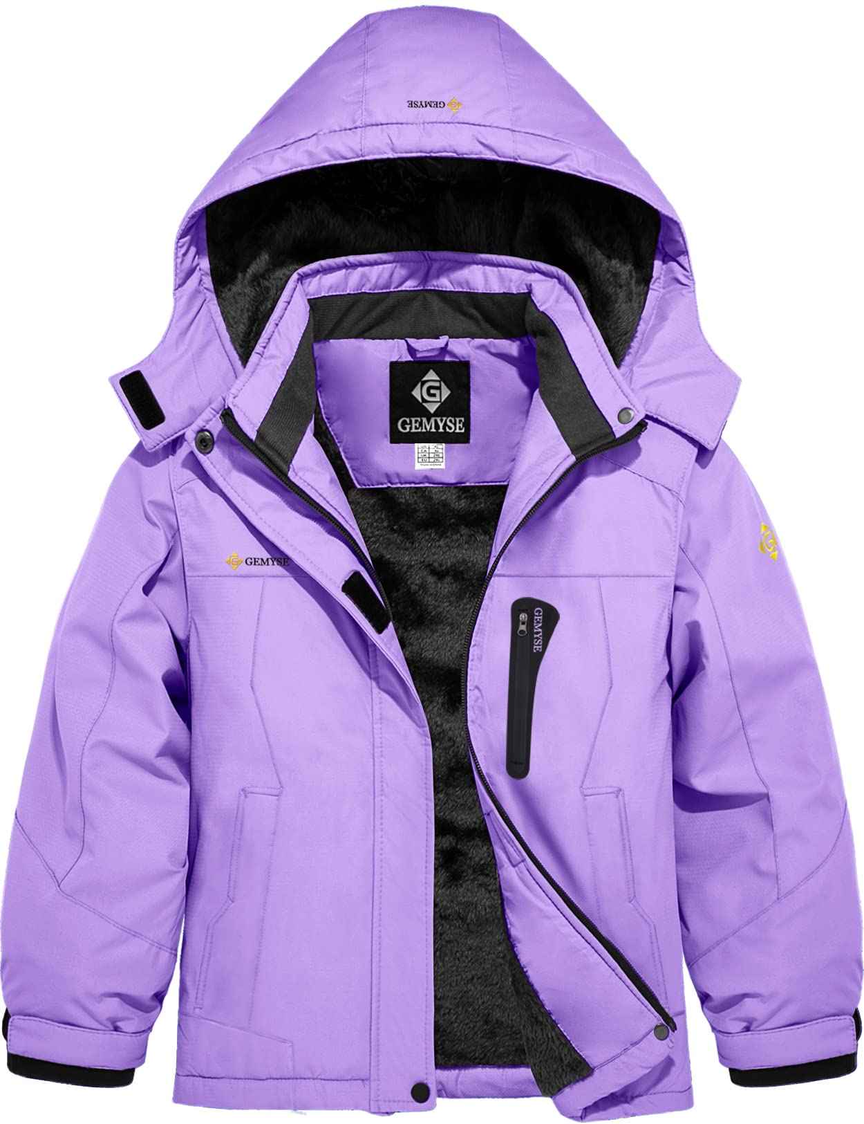 GEMYSE Girls' Waterproof Ski Jacket Windproof Fleece Outdoor Winter Jacket Rain Jacket with Hood