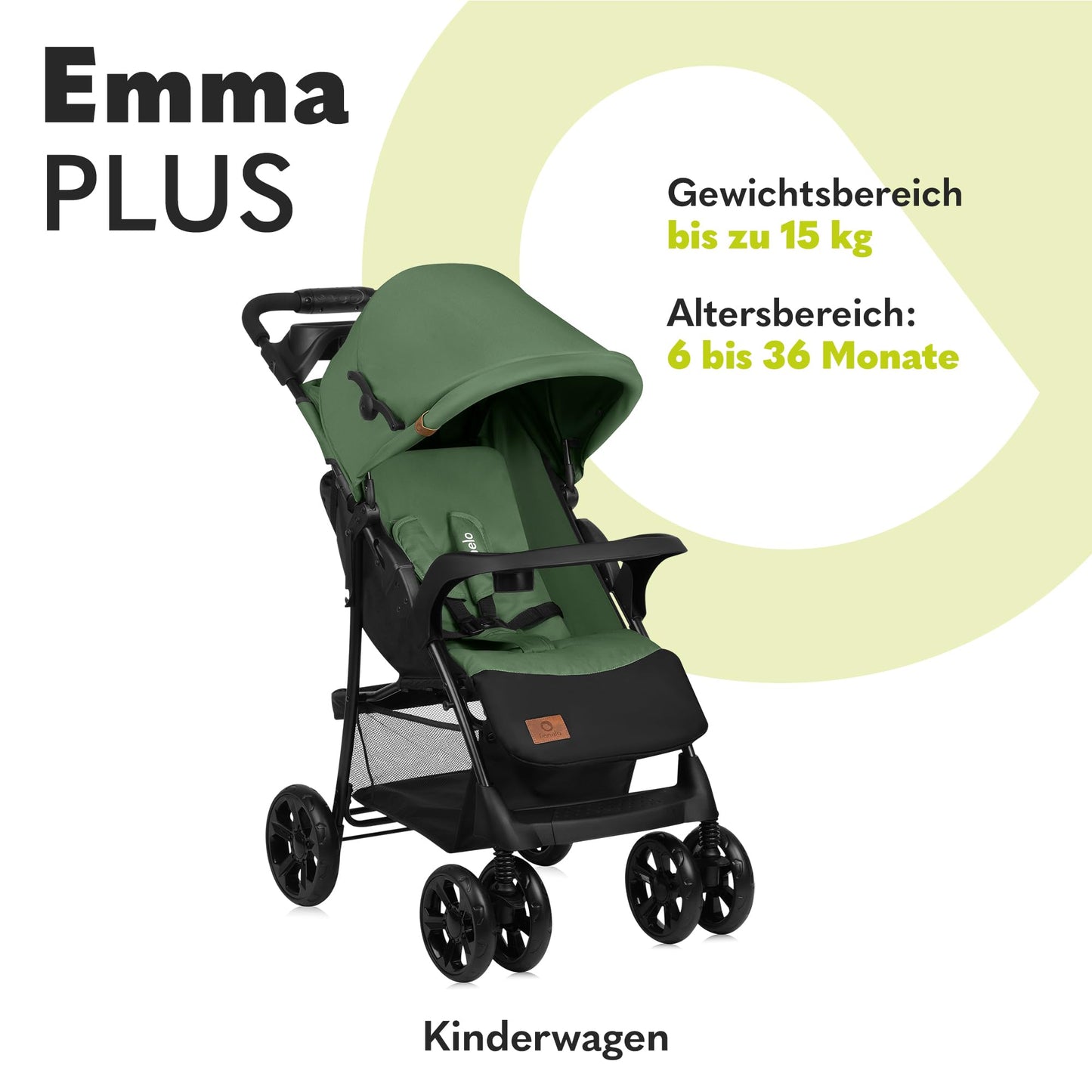 LIONELO Emma Plus Kinderwagen bis zu 15 kg, Kindersportwagen, leicht modern klein Buggy mit Liegeposition, zusammenklappbar, große Räder, großer Korb, Tasche Stone