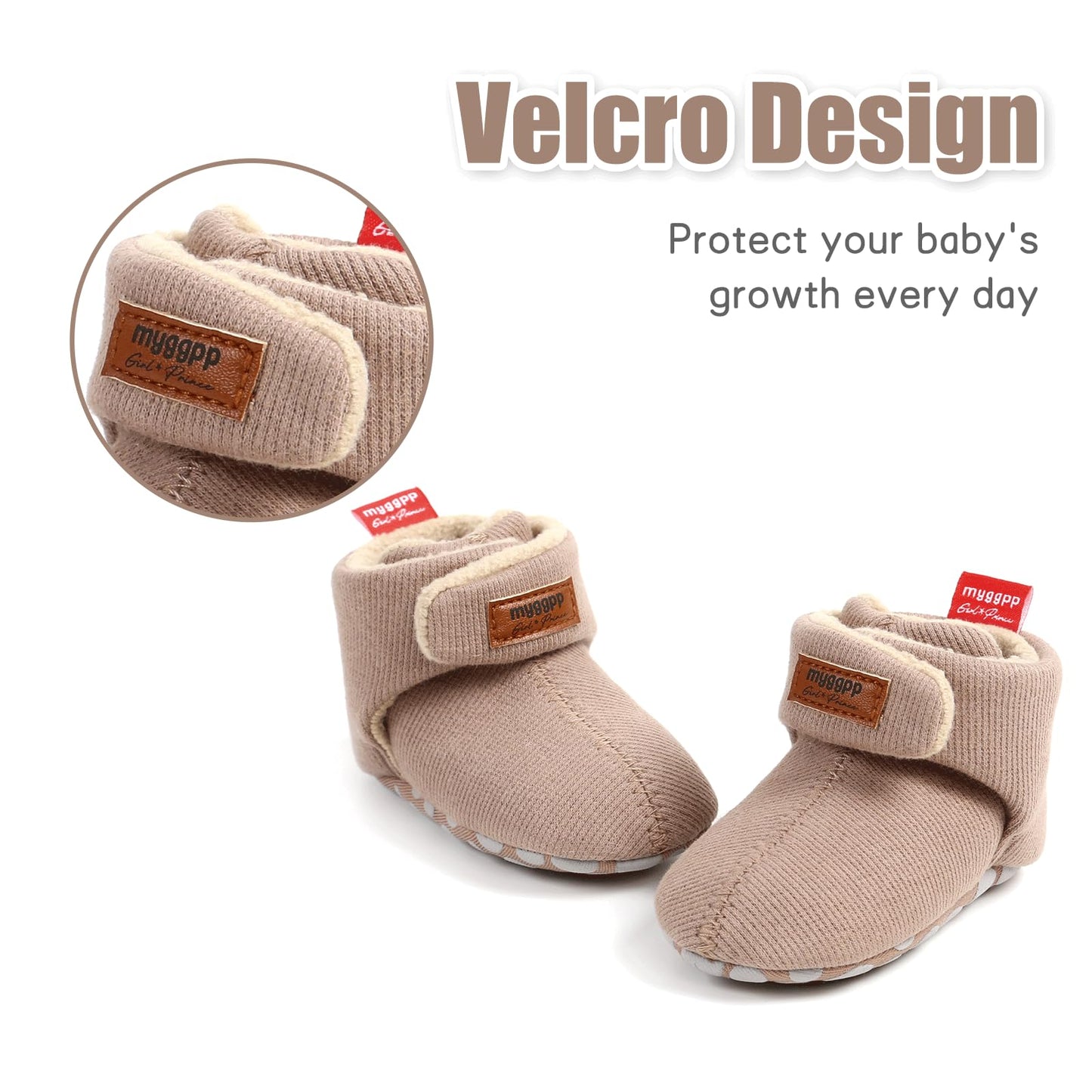 Tolaler Baby Newborn Fleece Booties Unisex, Thickened Lining, Warm Baby Winter Shoes, Adjustable Non-Slip with Soft Sole, Baby Booties/Everyday Wear (0–18 Months)