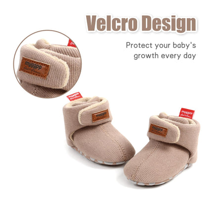 Tolaler Baby Newborn Fleece Booties Unisex, Thickened Lining, Warm Baby Winter Shoes, Adjustable Non-Slip with Soft Sole, Baby Booties/Everyday Wear (0–18 Months)