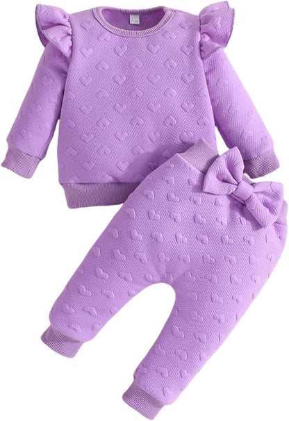 Toddler Baby Girl Outfits Long Sleeve Sweatshirt Top Trousers with Bow Tie Toddler Autumn Winter Clothing Set