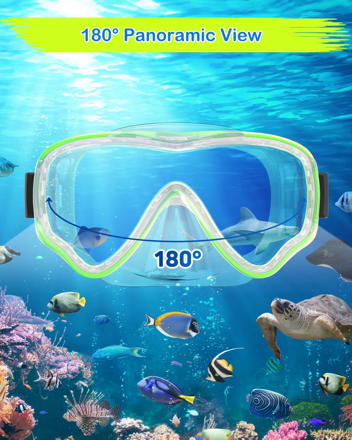 SkrekuiMa Taucherbrille Kinder | Schwimmbrille Kinder Schnorchelmaske Anti-Fog Anti-Leck | Tauchmaske Kinder 180°Panorama HD Tempered Glas für Kinder 4-12 Jahre Jungen Mädchen