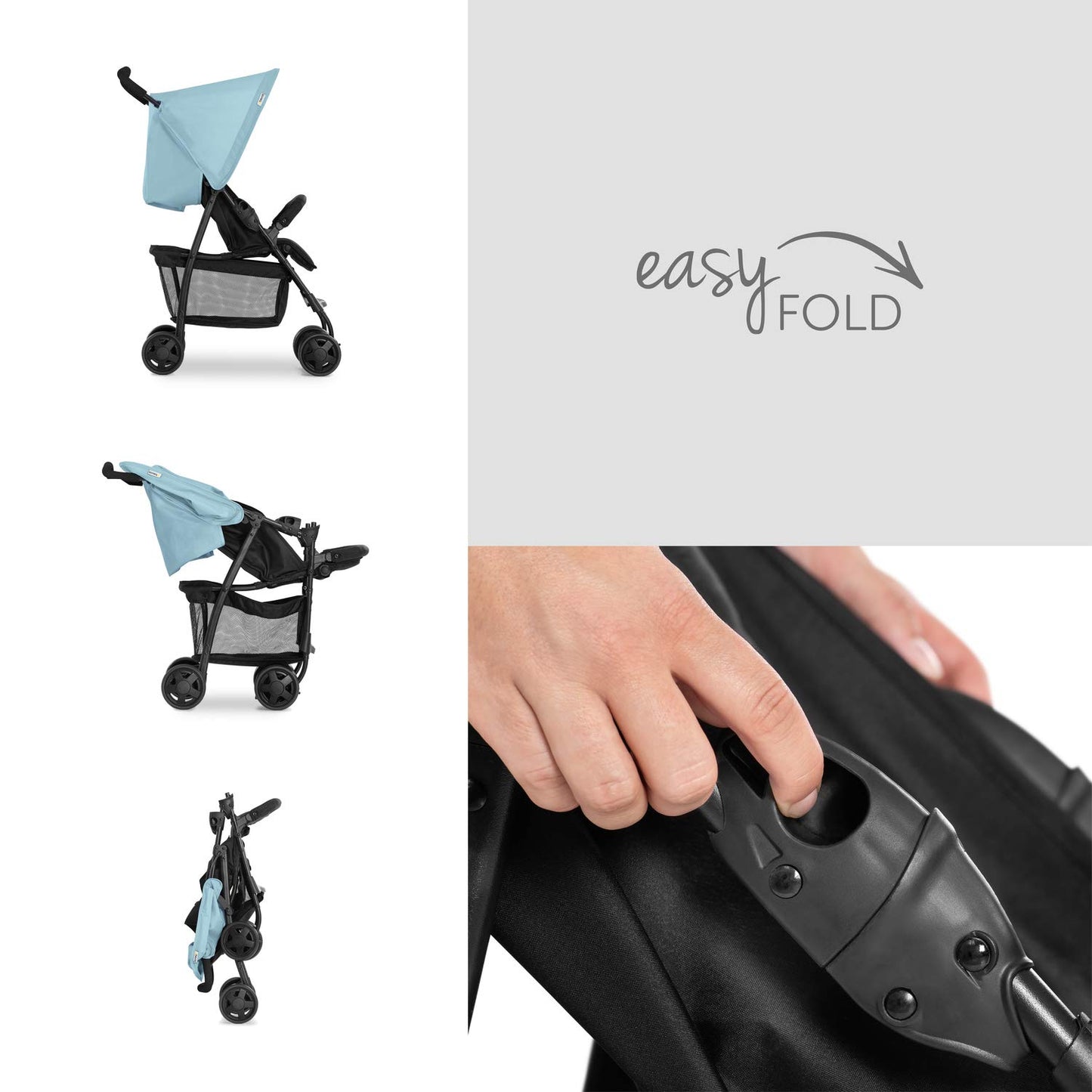 Hauck Lightweight Stroller up to 18 kg with reclining function from birth, small foldaway, sun canopy, large basket