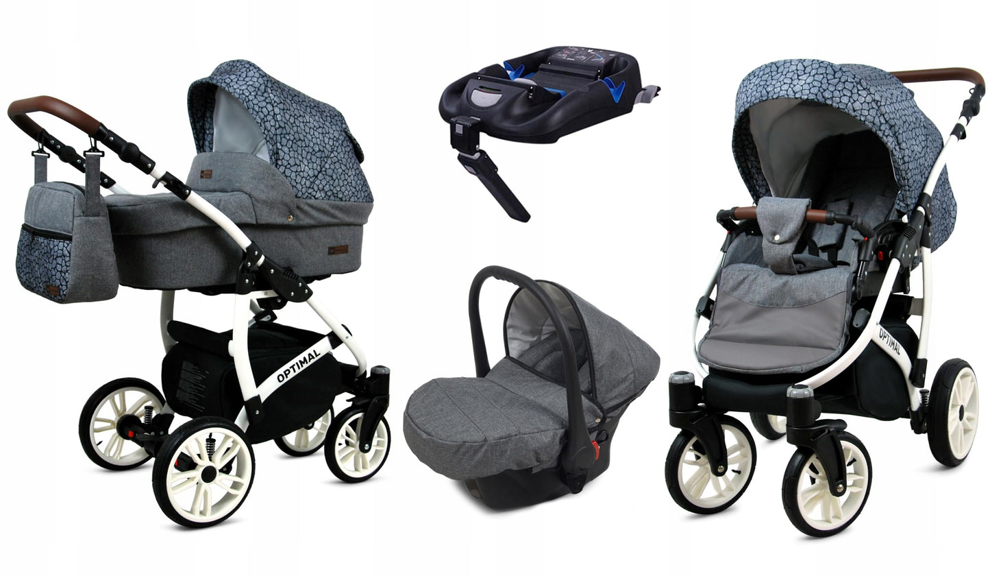 BabyLux® Kinderwagen Set 4 in 1 - Optimal - incl. Babywanne, Buggy Sportsitz, Auto-Babyschale, ISOFIX-Basisstation - Autositz - Kinderwagenset - Kombikinderwagen mit Wickeltasche usw.