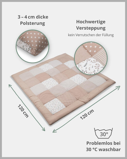 ULLENBOOM Krabbeldecke für Baby 100x100 cm, 100% OEKO-TEX Materialien, Made in EU, Dick & weich gepolstert, Sandblume - ideal als Babydecke, Laufgittereinlage & Spieldecke Baby