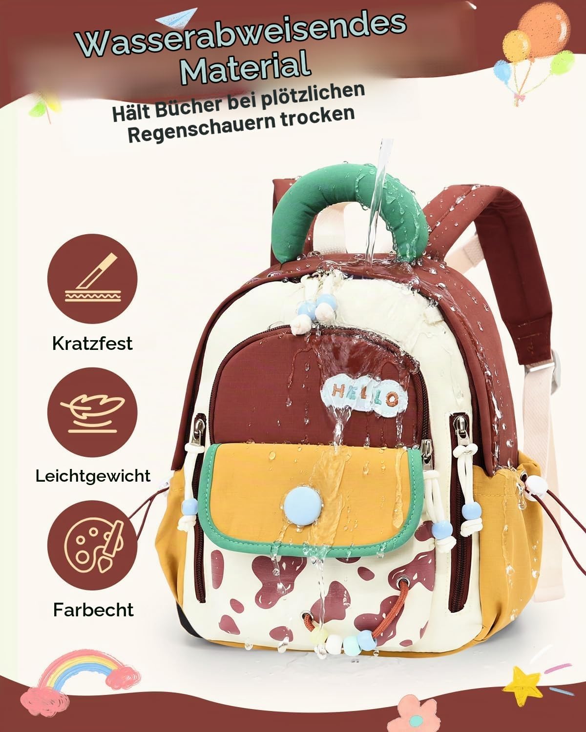PROTAURI Kindergartenrucksack Mädchen 2-5 Jahre 8L 3D Eis, Dunkelrosa | mit Brustgurt wasserabweisend leicht atmungsaktiv ergonomisch Macaron-Farben