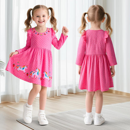 Mädchen Kleid Baumwolle Rundhals Rüschen Ärmellos Lässige Einhorn Cartoon-Applikationen Blau/Weiße Gestreift Kleidung Kinder Sommer Party Festliches Prinzessin A-Linie Kleider Gr. 98-128