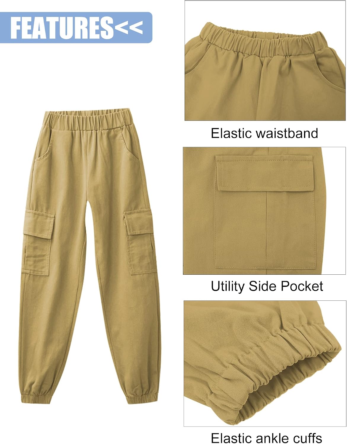 SEAUR Cargo Pants Girls Casual Pants Hip Hop Pants with Elastic Waist Sports Pants Jogging Pants with Pockets Drawstring Training Pants Sport Leisure Streetwear - 100-160cm 