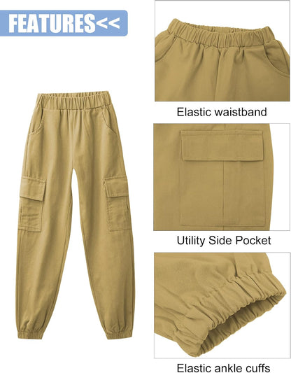 SEAUR Cargo Pants Girls Casual Pants Hip Hop Pants with Elastic Waist Sports Pants Jogging Pants with Pockets Drawstring Training Pants Sport Leisure Streetwear - 100-160cm 
