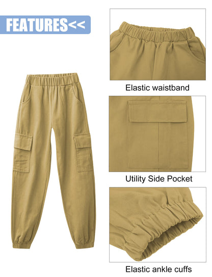 SEAUR Cargo Hose Mädchen Freizeithose Hip Hop Hose mit Gummibung Sporthose Jogginghose mit Taschen Kordelzug Trainingshose Sport Freizeit Streetwear - 100-160cm