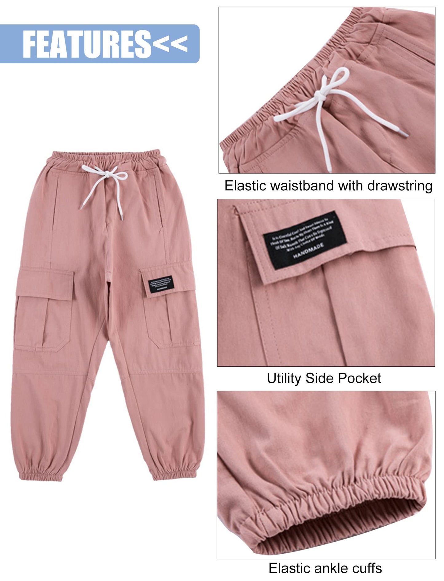 SEAUR Cargo Hose Mädchen Freizeithose Hip Hop Hose mit Gummibung Sporthose Jogginghose mit Taschen Kordelzug Trainingshose Sport Freizeit Streetwear - 100-160cm
