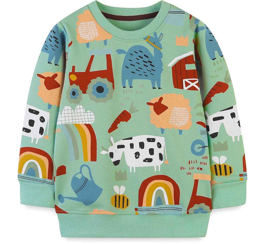 EULLA Children's Boys' Pullover Sweatshirt Long Sleeve Cotton Dinosaur Excavator Tractor Planets Winter Tops 1-7 Years 92 98 104 110 116 122