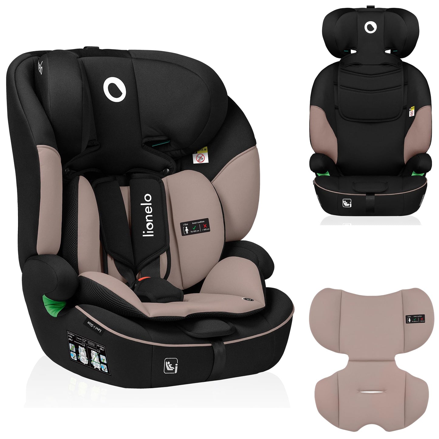 LIONELO LEVI I-SIZE 76-150 cm Kinderautositz, Gruppe 1 2 3, Seitenschutz, 10 Grad Kopfstützenverstellung Bequeme Armlehnen Verstellbare Rückenlehne, R129 i-Size