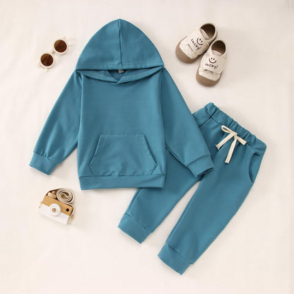 BOUTIKOME Baby Clothing Boys Girls Outfits Newborn Baby Clothing Hoodie and Trousers Two Piece Set with Hood Warm Soft Long Sleeve Shirt Plain Children's Hoodie 