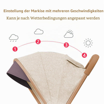 Buggy für Babys, ultraleicht, kompakt, faltbar und neigbar, von Geburt bis 25 kg, mit Trolley-System, Regenschutz inklusive, ausziehbarer Haube, C-schwarz