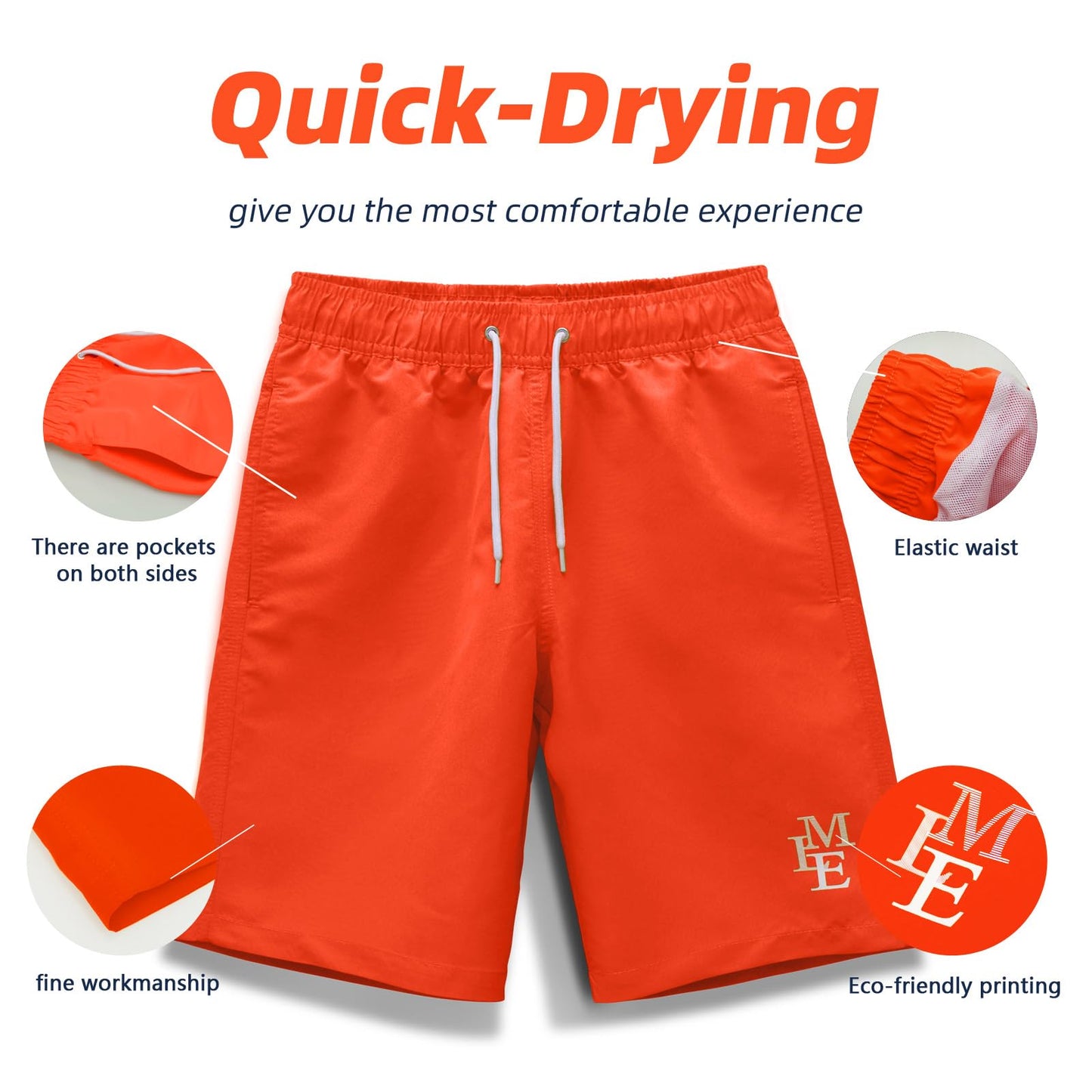 MEILONGER Badehose Jungen Badeshorts Schnelltrocknend Boardshorts mit Netzfutter Taschen und Verstellbarem Tunnelzug