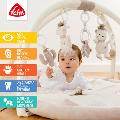 Fehn 3-D-Activity-Decke Spielbogen Peru – Baby Krabbeldecke mit 5 abnehmbaren Spielzeugen zum Greifen – Spieldecke für Babys und Kinder ab 0+ Monaten – Krabbelmatte als Geschenk zur Geburt