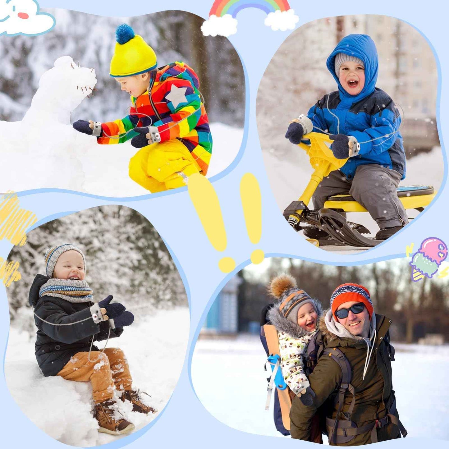 Becellen Fäustlinge Baby, Warme Weiche Kleinkind Strickhandschuhe mit Schlüsselband Niedliche Cartoon-Musterdesign Fäustlinge Baby Doppelt Winter Handschuhe für 0-3 Jahre Jungen Mädchen