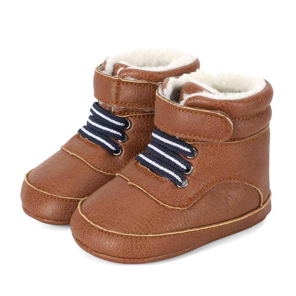 LACOFIA Baby Boys Cowboy Winter Boots Toddler Non-Slip Laces Snow Boots
