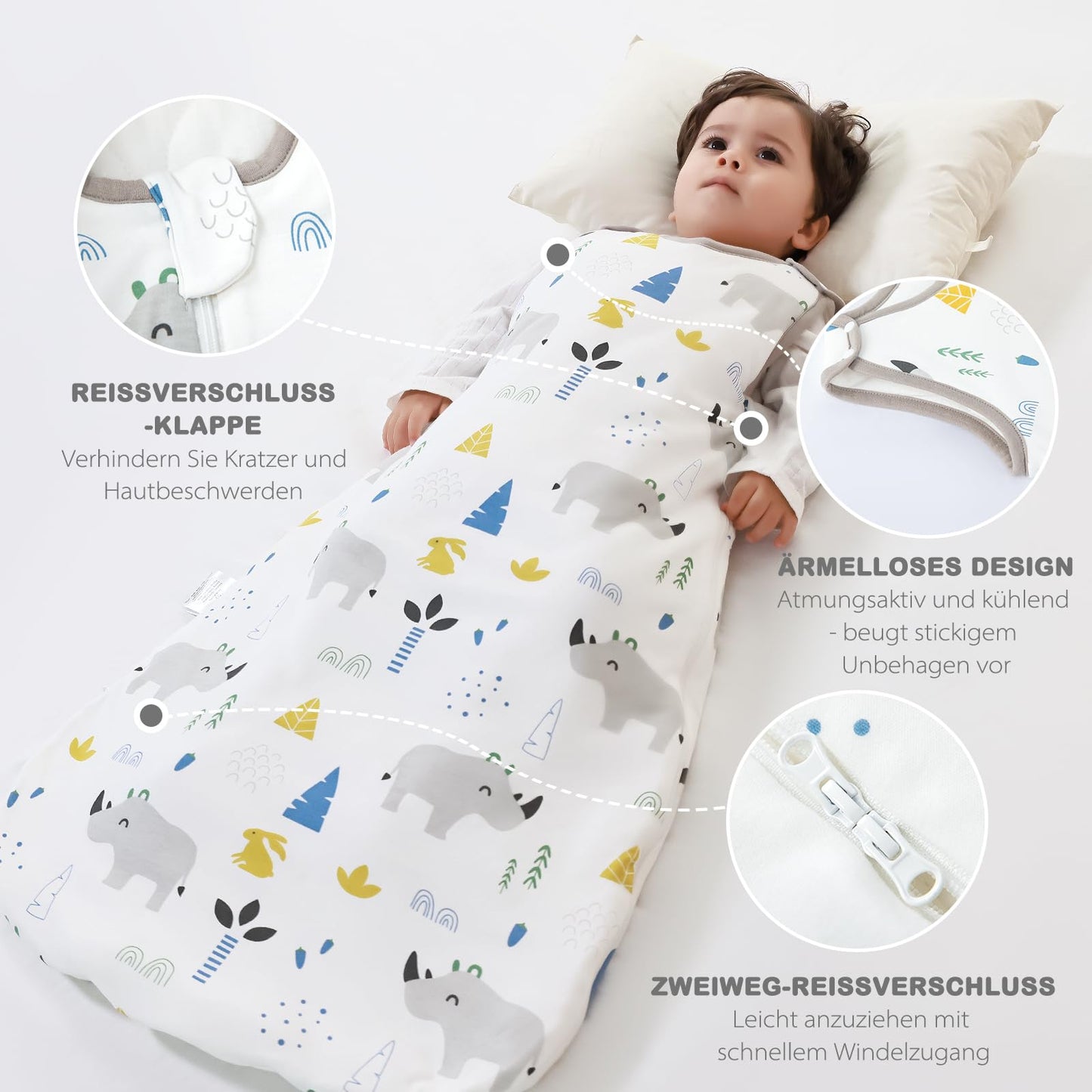 Baby Winter Sleeping Bag, Toddler Sleeping Bag, 2.5 Tog Sleeping Bag, 100% Cotton, Various Sizes from Newborn to 18 Months, All-Year-Round Sleeping Bag