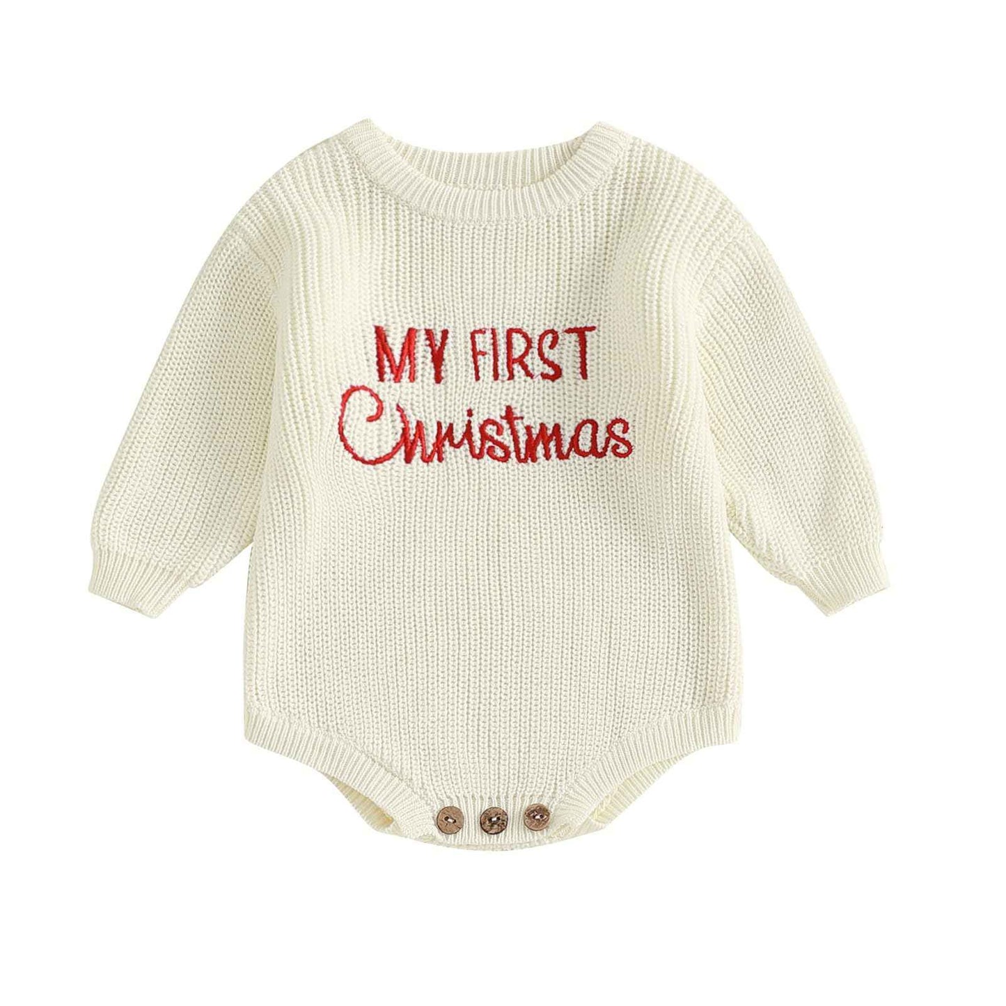 Geagodelia Knitted Christmas Romper Baby Girl Boy Christmas Jumper My First Christmas Newborn Baby Jumper Romper Bodysuit Christmas Jumper