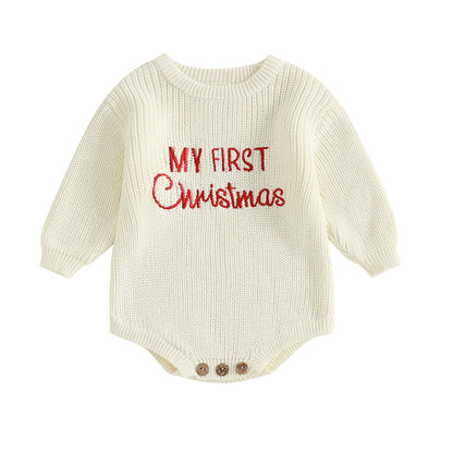 Geagodelia Knitted Christmas Romper Baby Girl Boy Christmas Jumper My First Christmas Newborn Baby Jumper Romper Bodysuit Christmas Jumper
