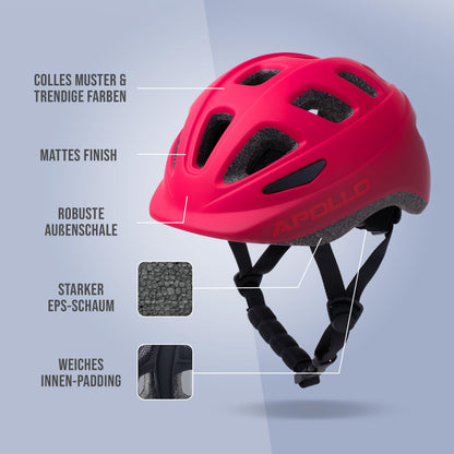 Apollo Kinder Fahrradhelm, Helm für Kinder & Jugendliche, Multisport Helm, Fahrradhelm Mädchen, Fahrradhelm Jungen, Kinderhelm ab 3 Jahre, Verstellbarer Kinder-Helm, ab Größe 48, für Fahrrad & Roller