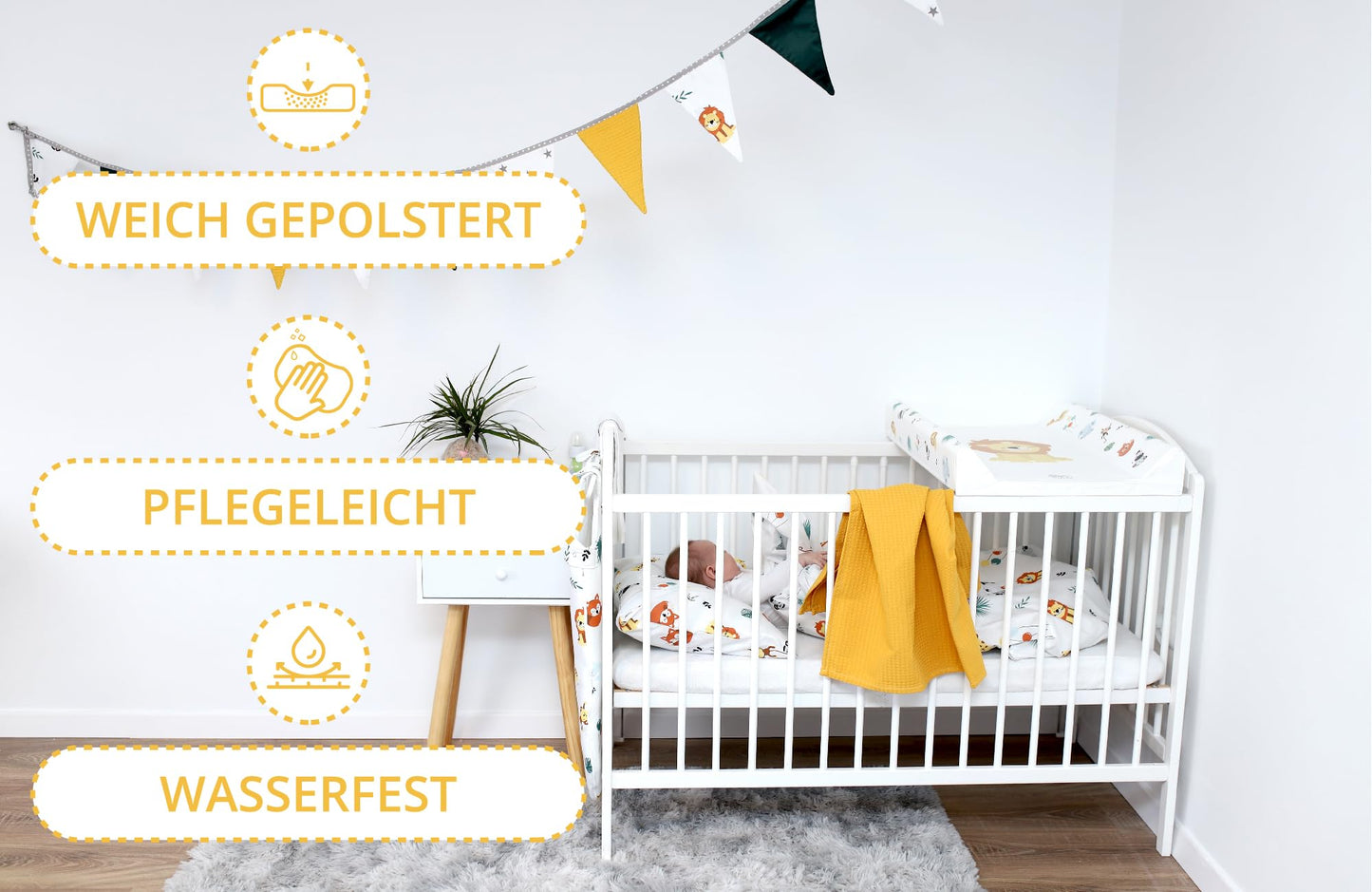 Wickelunterlage Wickelauflage Keil 70x47 cm - Wickeltischauflage für Babys abwaschbare und wasserdichte Wickelmulde ideal für Babybett und Wickeltisch Kaninchen Motiv
