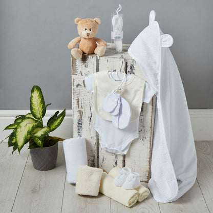 Baby Box Shop 14 Baby Gifts for Birth Boy, Ideal for Baby Showers, Baby Shower Gifts, with New Baby Essentials for Newborn Boys and a Blue Plush Teddy Bear