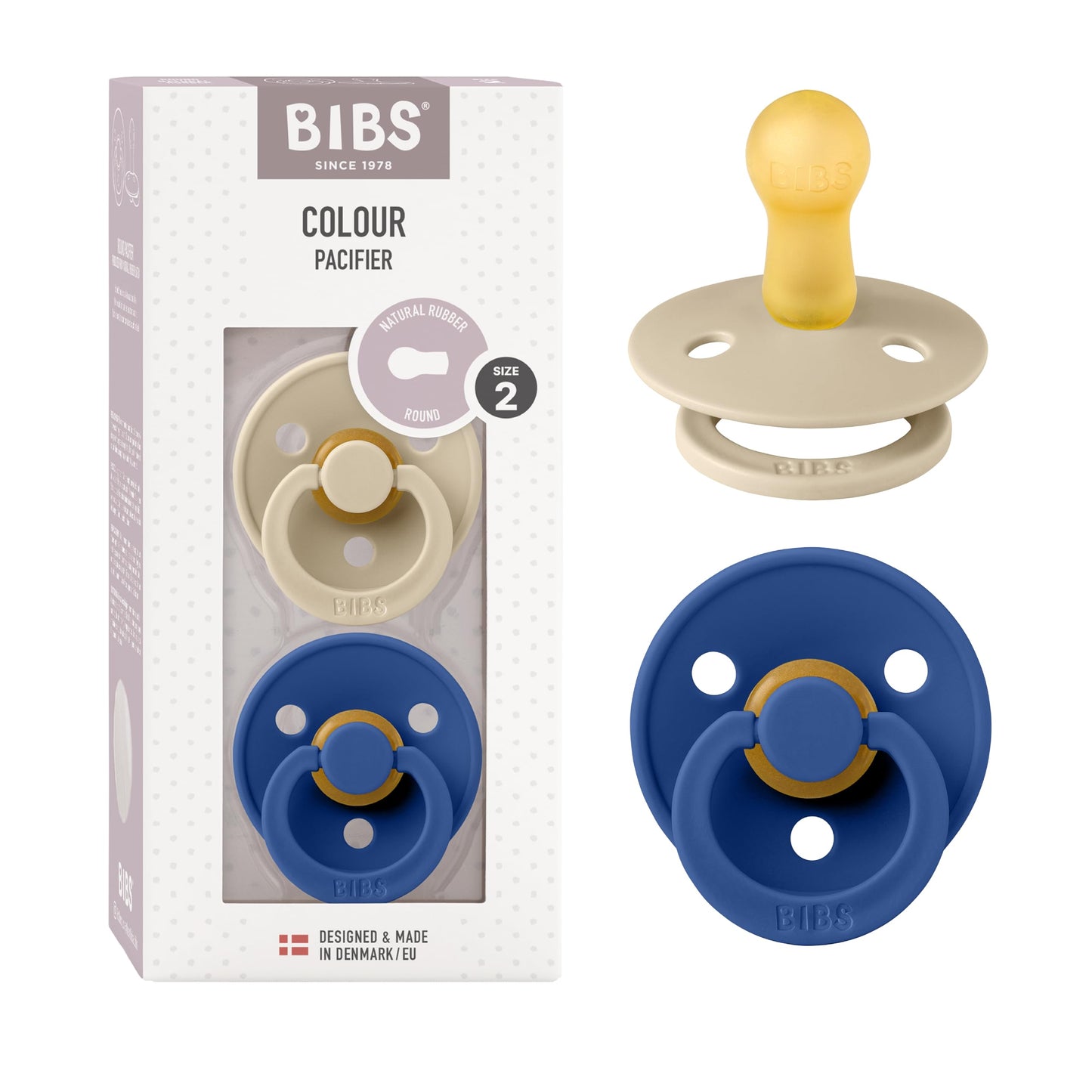 BIBS Colour Schnuller 2er-Pack, BPA-frei, Kirschform Nippel. Naturkautschuk/Latex, Hergestellt in Dänemark. Größe 2 | 6+ Monate | 2-Pack, Coral/Ruby