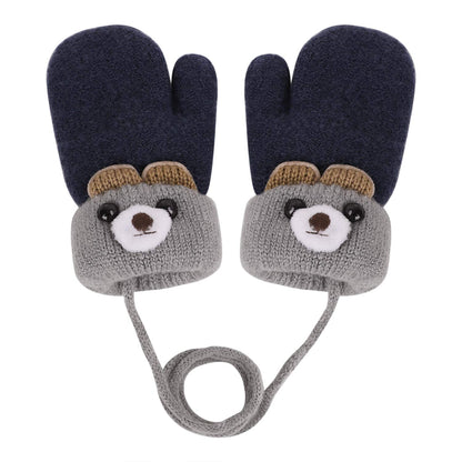 Kids Winter Gloves Mittens Baby Cartoon Mitten Neck Gloves Thick Double Knitted Glove with Plush,0 - 3 years old, Playing, Running, Skiing