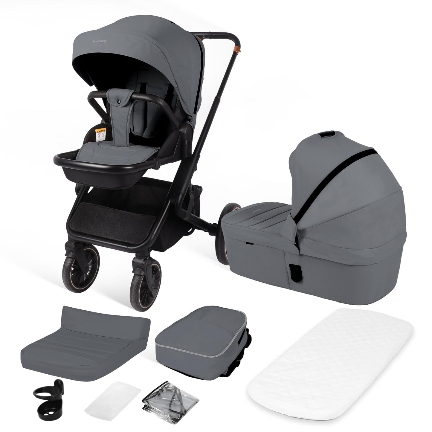 BabyVoyage Kombikinderwagen 2-in-1 ohne Babyschale – Babywanne & Sportsitz, Räder 360° Stoßdämpfer, Federung, höhenverstellbarer Griff, Faltbar, Zubehö-Grün