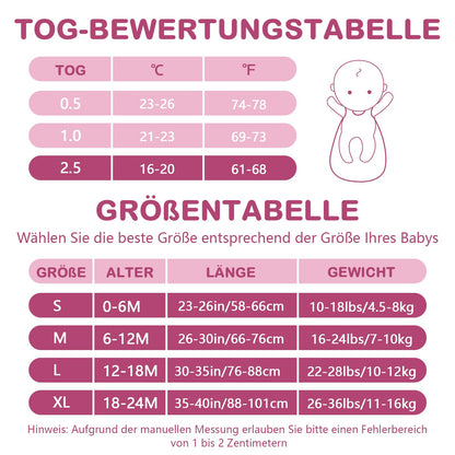 Mosebears Baby Sleeping Bag Winter 2.5 Tog, 100% Cotton Baby Winter Sleeping Bag for Babies 0-24 Months, M (6-12 Months)
