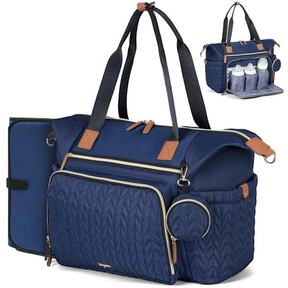 Wickeltasche mit Schnullertasche und Wickelunterlage, Wickelrucksack Multifunktions-Babytasche für Große Reisewindeltasche für Mama und Papa, isolierten Taschen-Dunkelblau