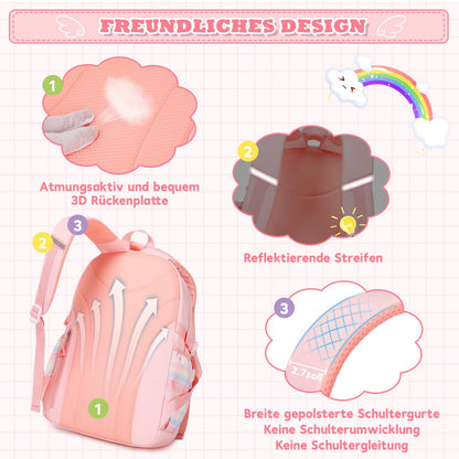 Rucksack mädchen 22L ergonomisch mit reflektierenden Streifen | Wasserdichtes Karogewebe, atmungsaktives 3D-Rückenpolster, zahlreiche getrennte Fächer, passend für 15,6-Zoll-Laptops