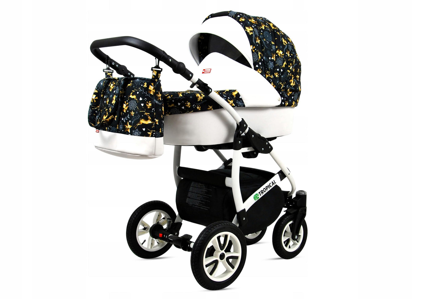 BabyLux® Bambimo Pushchair Set 3 in 1 - Tropical - incl. Baby Carrycot, Buggy Sports Seat, Car Seat - Pram Set - Combination Pram with Changing Bag, Rain Cover etc.