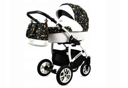 BabyLux® Bambimo Pushchair Set 3 in 1 - Tropical - incl. Baby Carrycot, Buggy Sports Seat, Car Seat - Pram Set - Combination Pram with Changing Bag, Rain Cover etc.