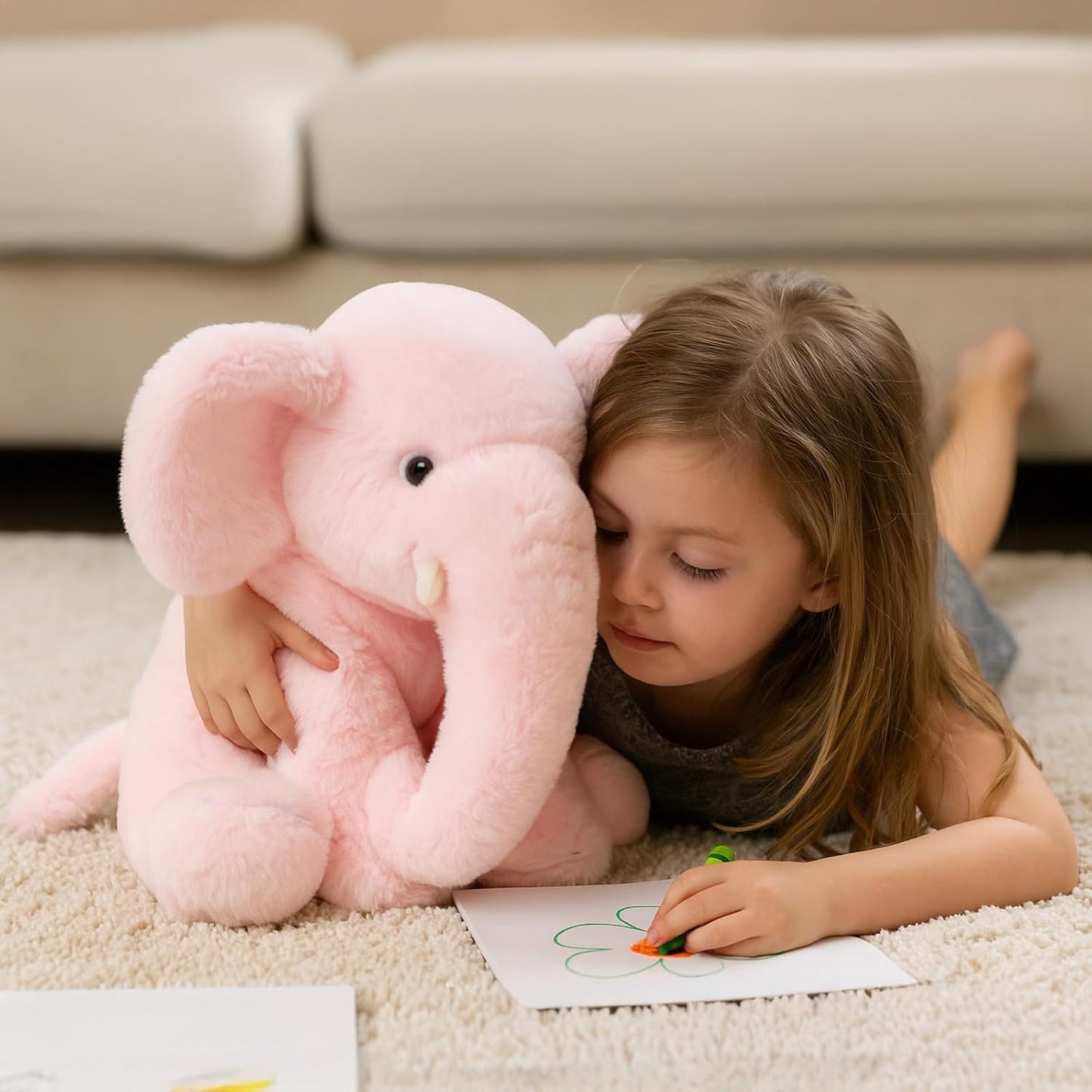 Plüsch Elefant 33 cm – Weiches rosa Kuscheltier mit großen Ohren & Langer Nase – Niedliches Stofftier für Kinder & Deko | Für Jungen, Mädchen, Kinder, Babyparty, Schlafzimmer, Weihnachten, Geburtstagsgeschenke