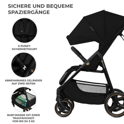 Kinderkraft TRIG 3 Kinderwagen, Kinderbuggy, Liegewagen, Sportwagen, Buggy, Zusammenklappen, Breite und tiefe Sitz, mit Liegeposition, 4 Rad Dämpfung, Große Dach, 5-Punkt-Gurt, bis zu 25 kg, Beige - Meloni2